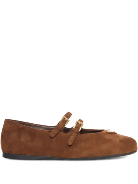 Prada double-buckle suede ballet flats