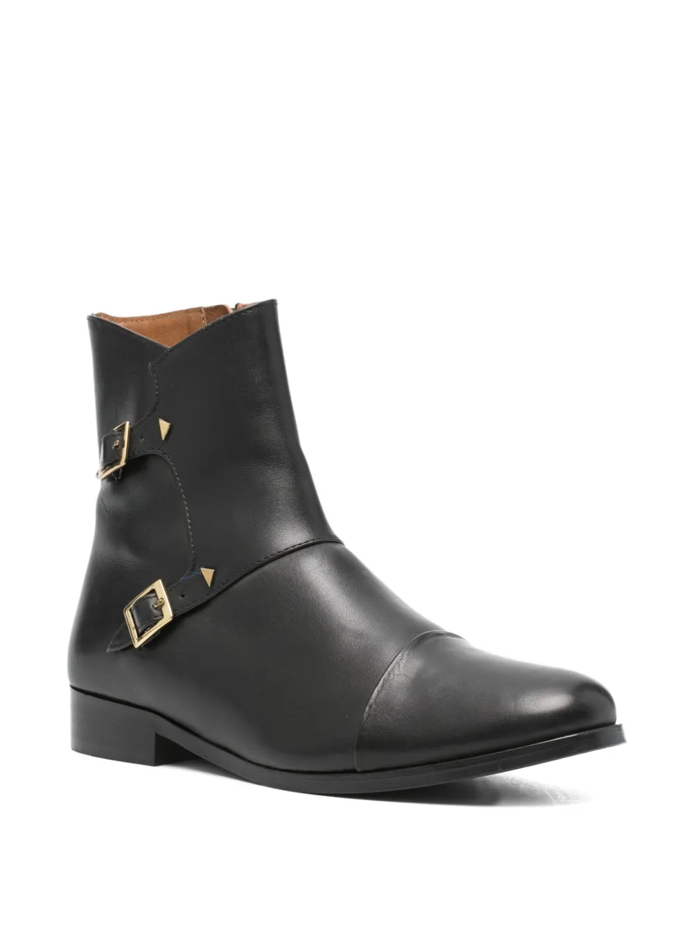 Anne Thomas Mr. Thomas double-buckle studded ankle boots Black