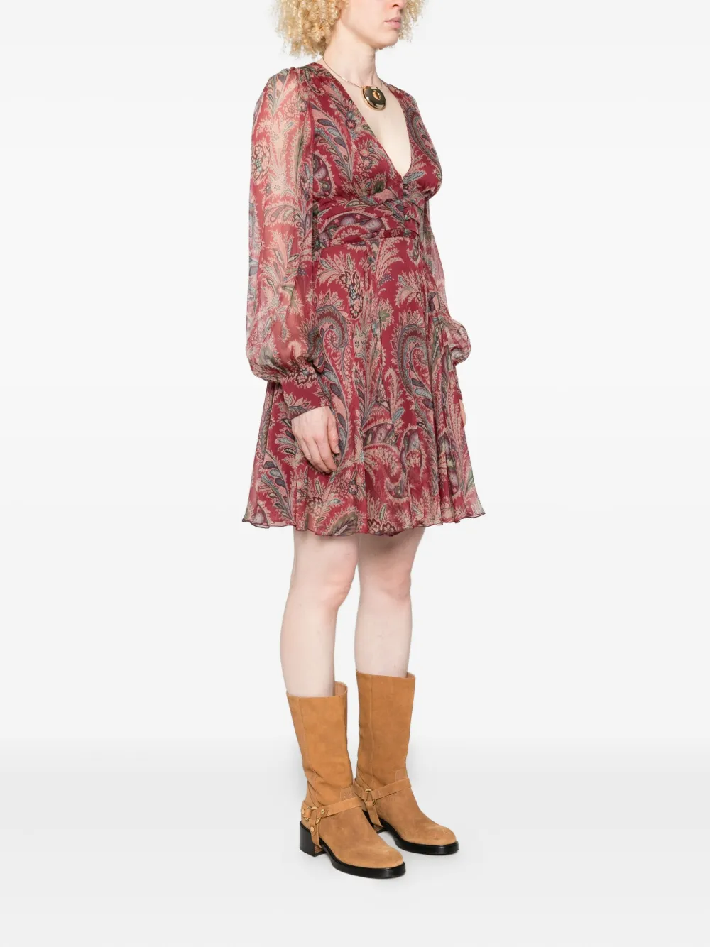 ETRO Mini-jurk met paisley-print en V-hals Rood