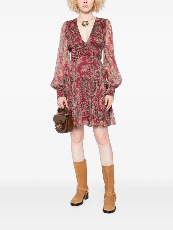 etro paisley mini dress Belted paisley-print silk-twill mini dress - orange