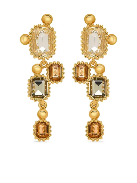 Oscar de la Renta beaded emerald-cut stone earrings