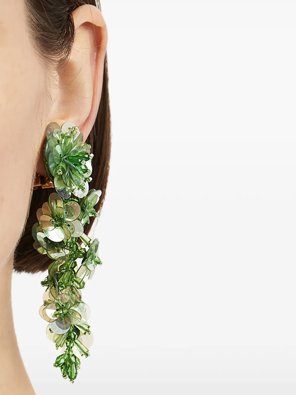 Oscar de la Renta Oorbellen met pailletten en bloem - Groen