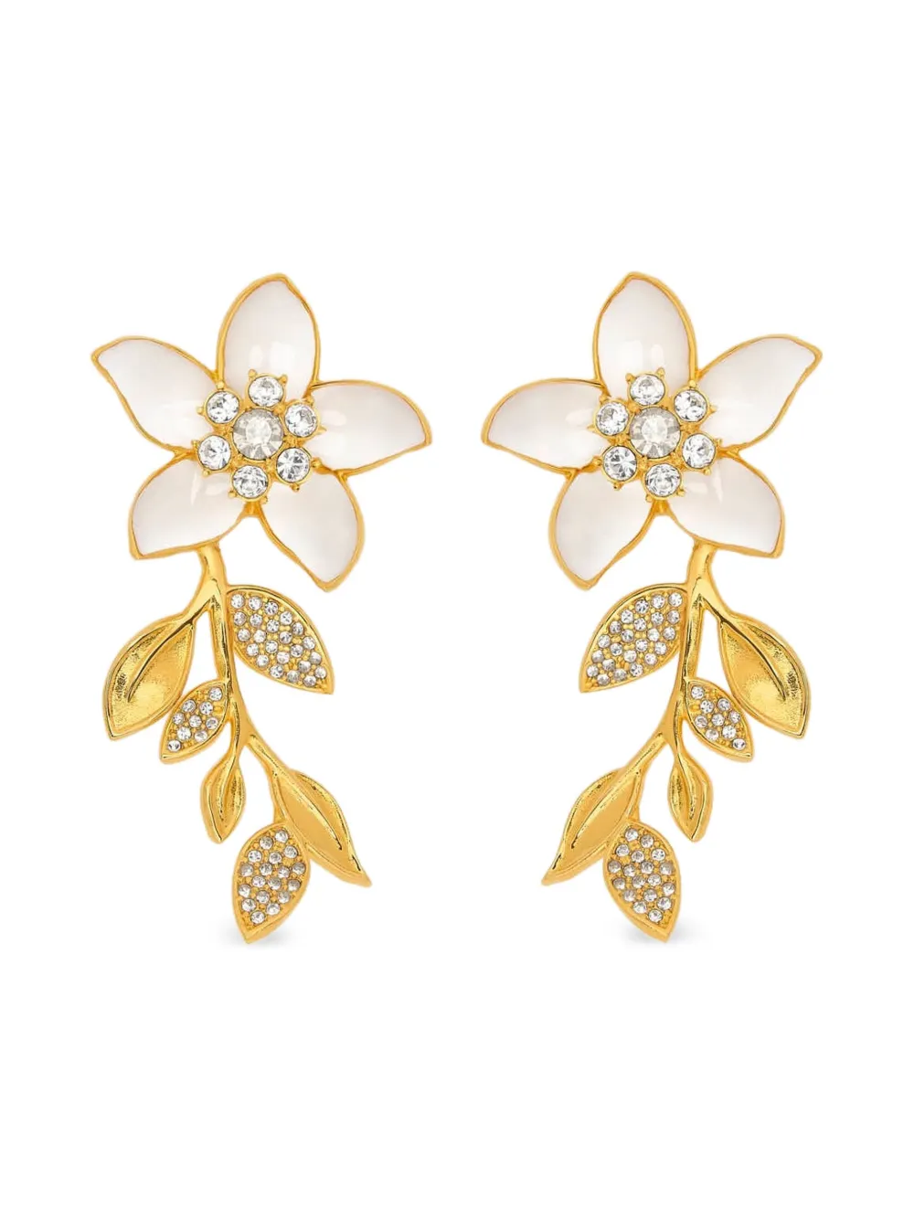 Oscar de la Renta フローラルリーフ クリスタル ピアス - ゴールドトーン Oscar de la Renta フローラルリーフ クリスタル ピアス - ゴールドトーン