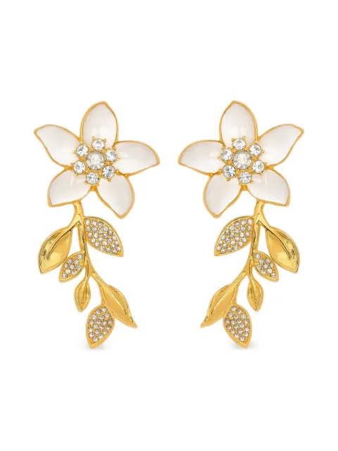 Oscar de la Renta flower-leaf crystal-embellished earrings