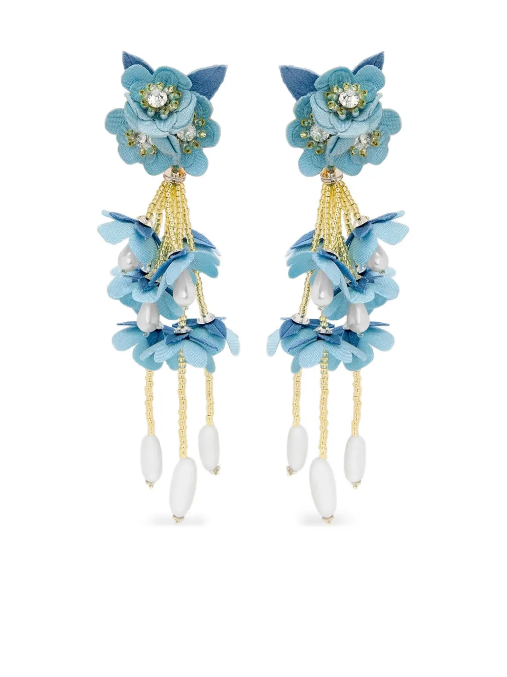 Oscar de la Renta フローラル ドロップピアス - ブルー Oscar de la Renta フローラル ドロップピアス - ブルー