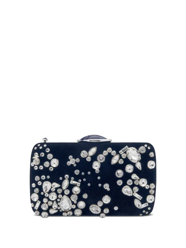 Oscar de la Renta Crystal-embellished Velvet Clutch Bag in Blue