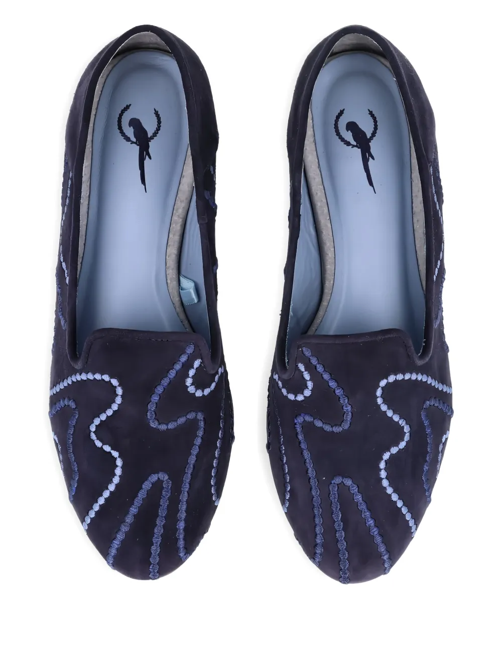 Bird&Co Suède loafers met borduurwerk Blauw