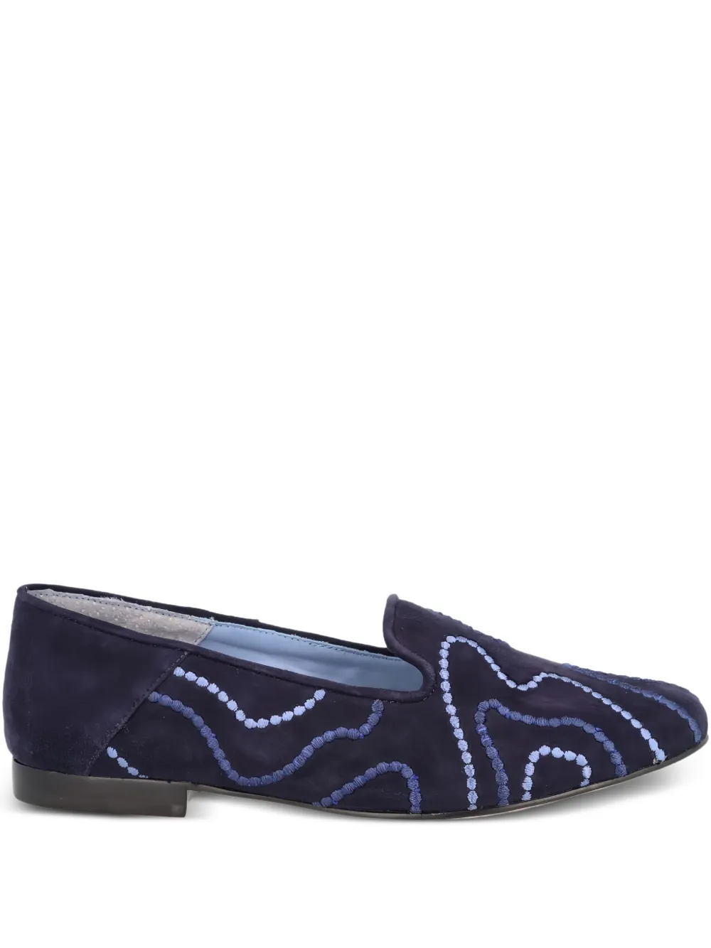 Bird&Co Suède loafers met borduurwerk Blauw