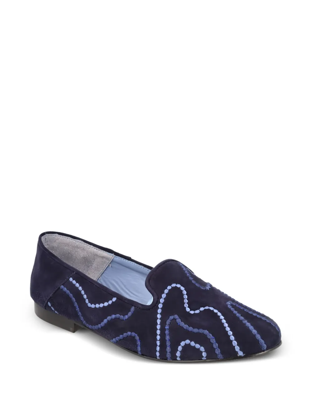 Bird&Co Suède loafers met borduurwerk Blauw