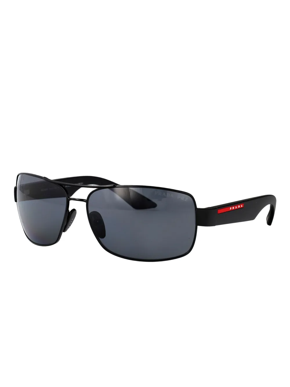 Prada Linea Rossa Zonnebril met metalen rechthoekig montuur Zwart