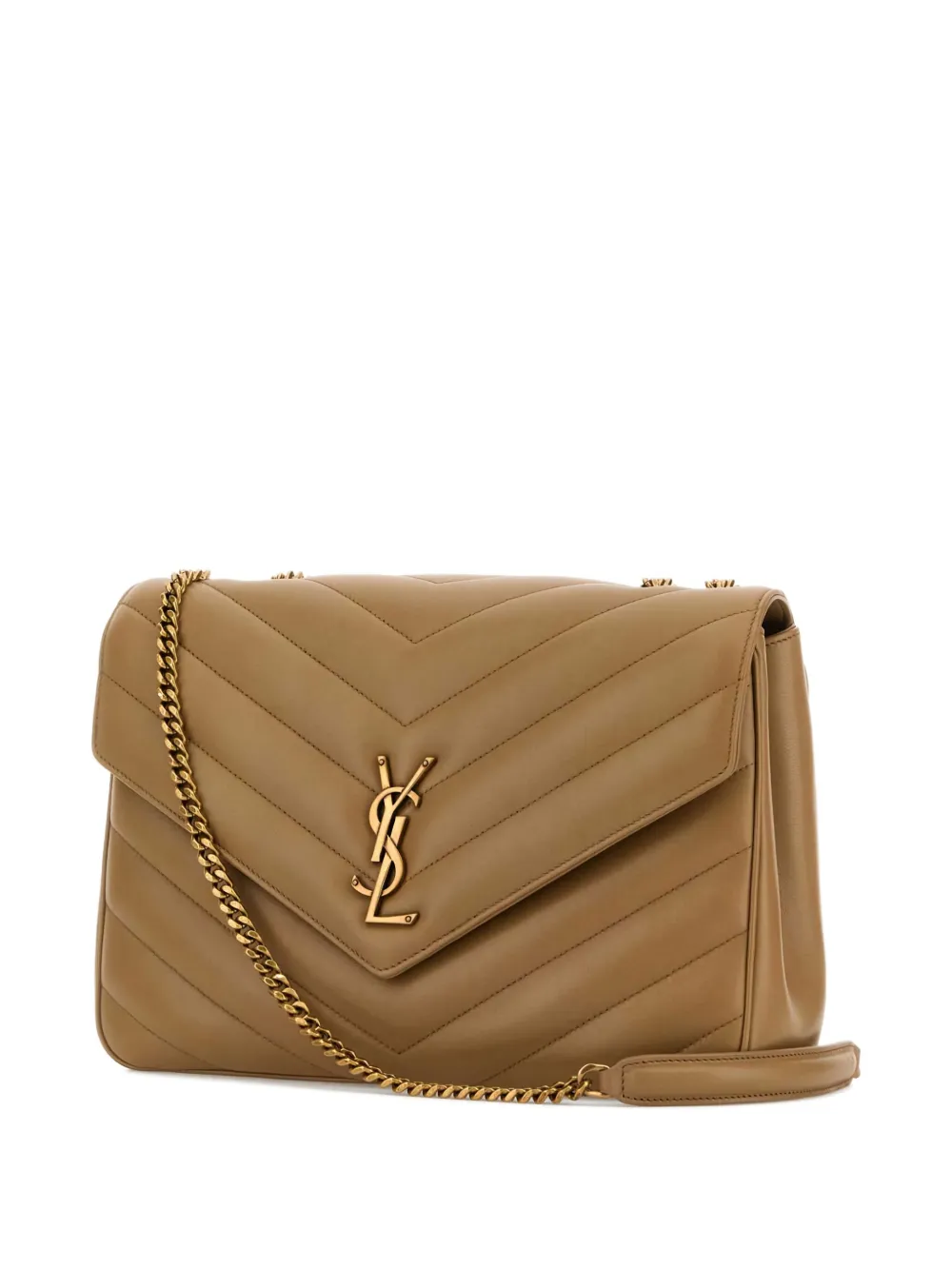 Saint Laurent Lou gewatteerde schoudertas met ketting Beige