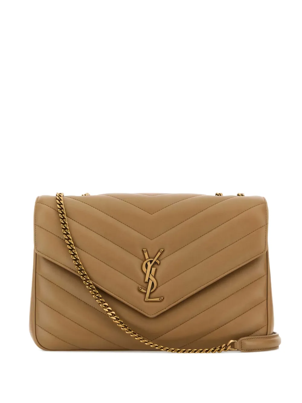 Saint Laurent Lou gewatteerde schoudertas met ketting Beige