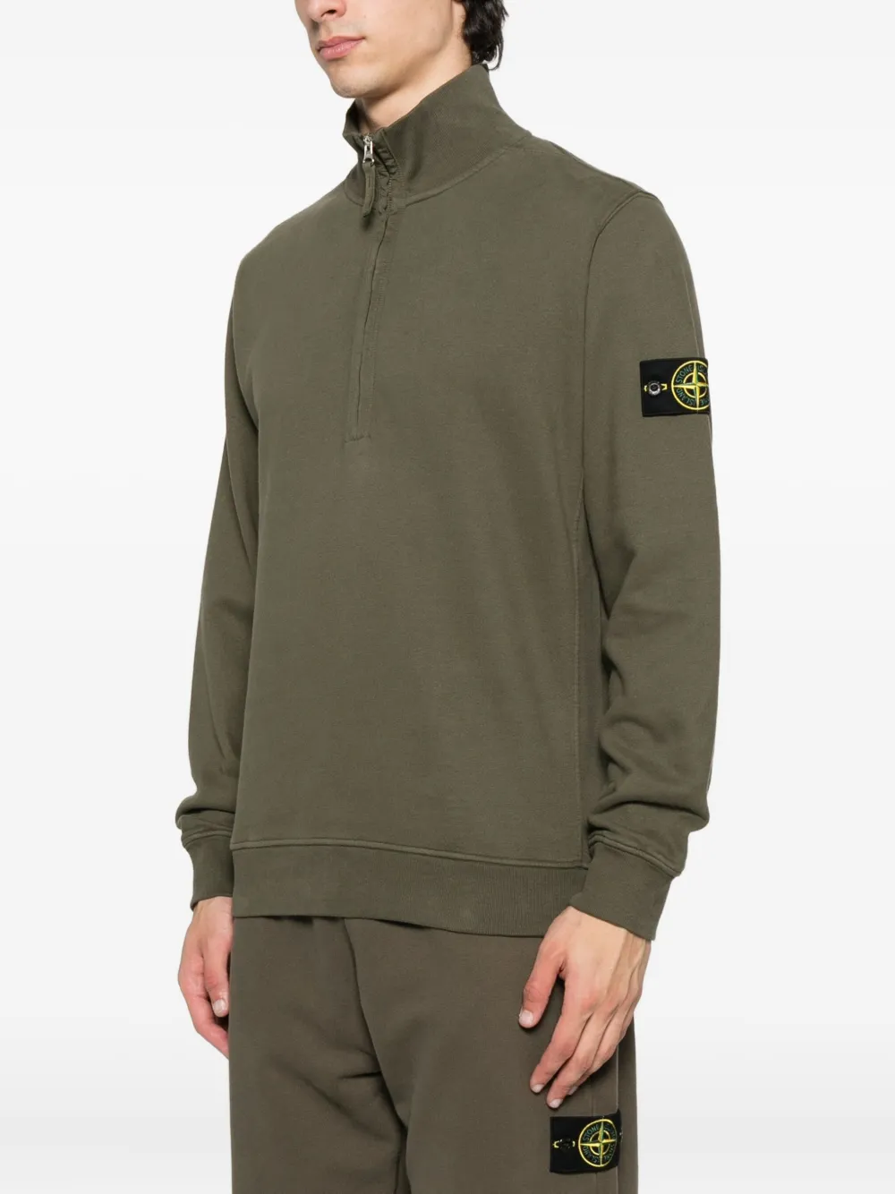 Stone Island 6100028 trui met logopatch en halve rits Groen