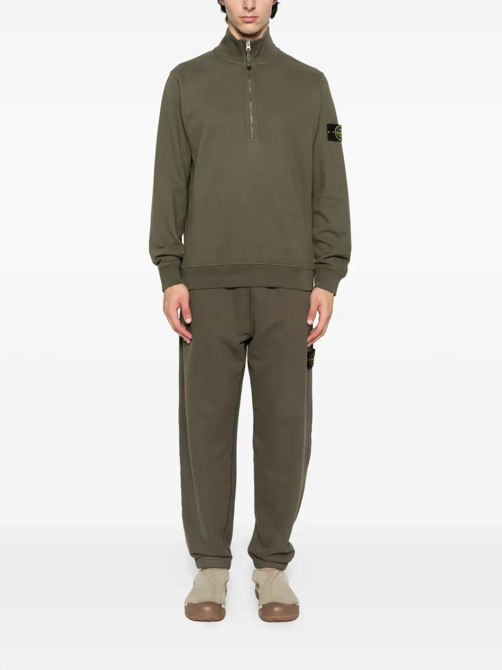 Stone Island 6100028 trui met logopatch en halve rits Groen