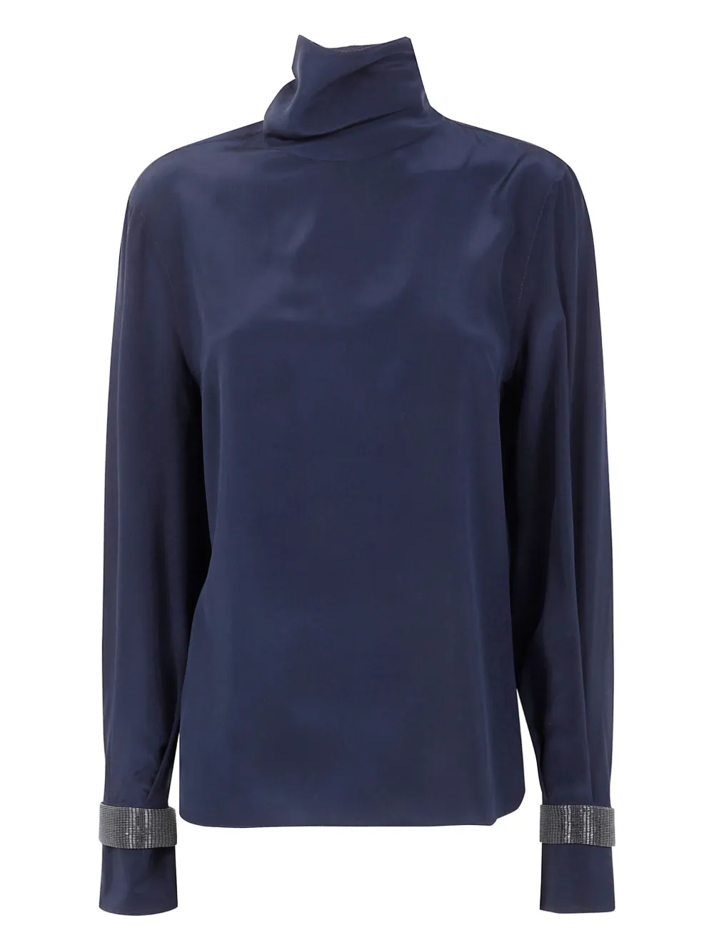 Brunello Cucinelli Blouse met hoge hals en verfraaide cuffs Blauw