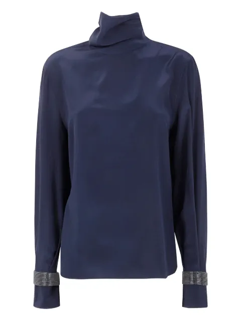 Brunello Cucinelli high-neck embellished-cuff blouse