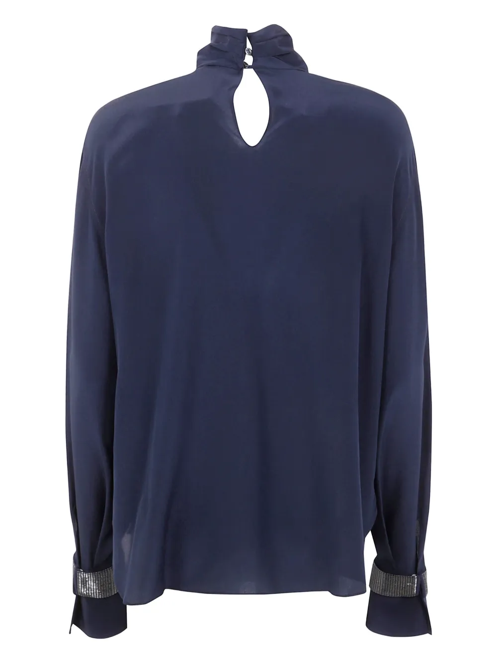 Brunello Cucinelli high-neck embellished-cuff blouse - Blauw