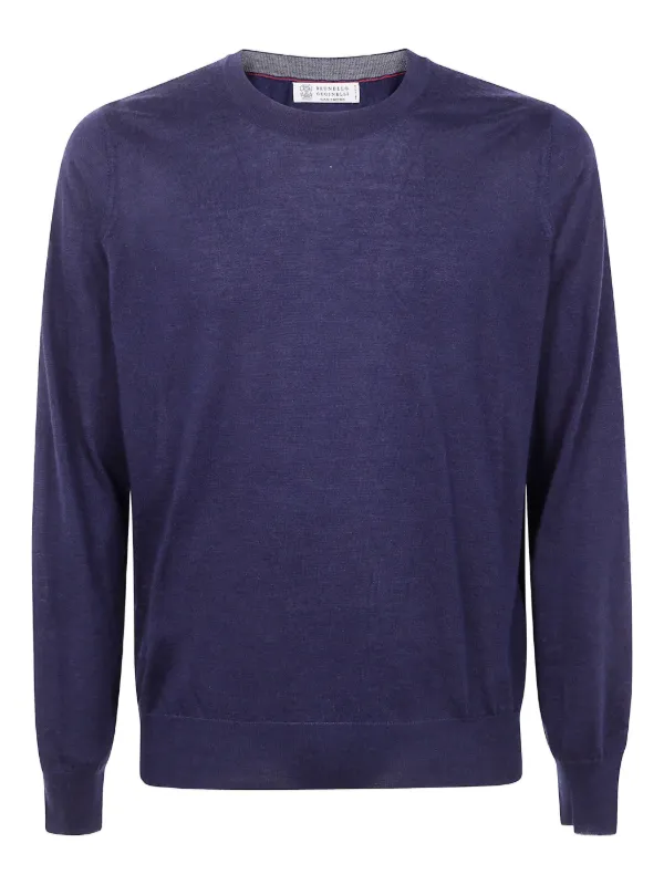 BRUNELLO CUCINELLI カシミヤ クルーネックセーター ブルー 定番人気