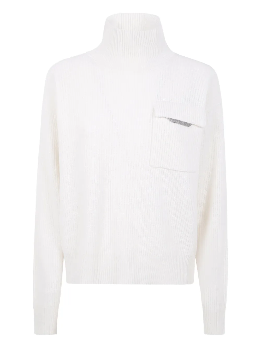 Brunello Cucinelli Sweater met hoge hals en zak Wit