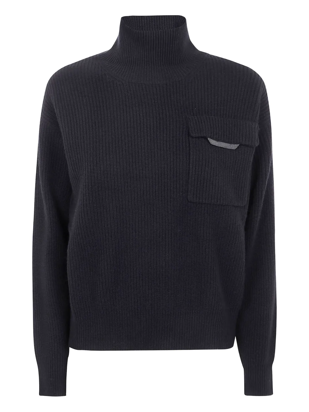 Brunello Cucinelli Sweater met hoge hals en zak Zwart