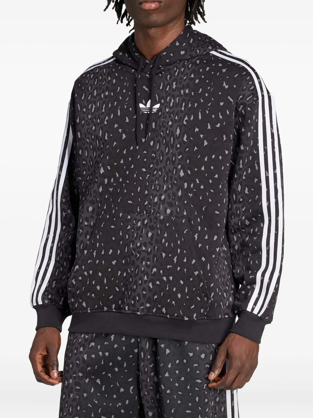 adidas Hoodie met luipaardprint en drie strepen Zwart