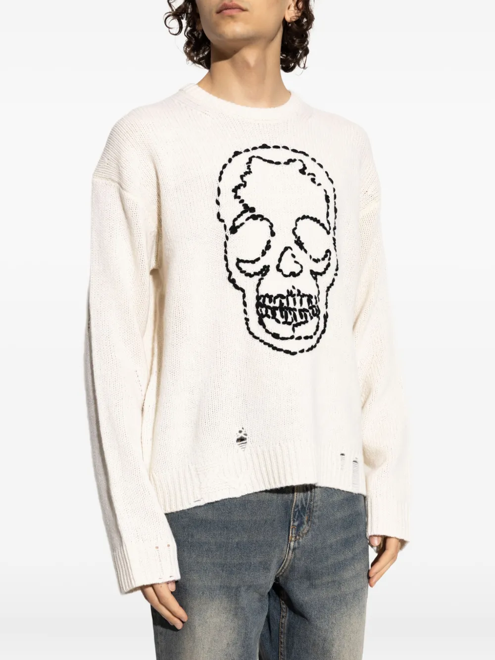 Zadig&Voltaire Gerafelde trui met geborduurde doodskop Beige