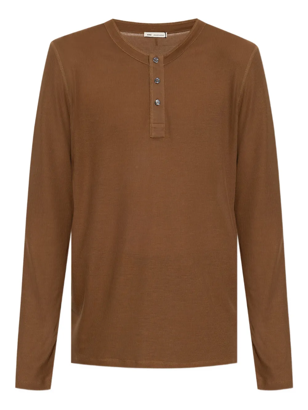 AMI Paris ribbed Henley T-shirt Bruin