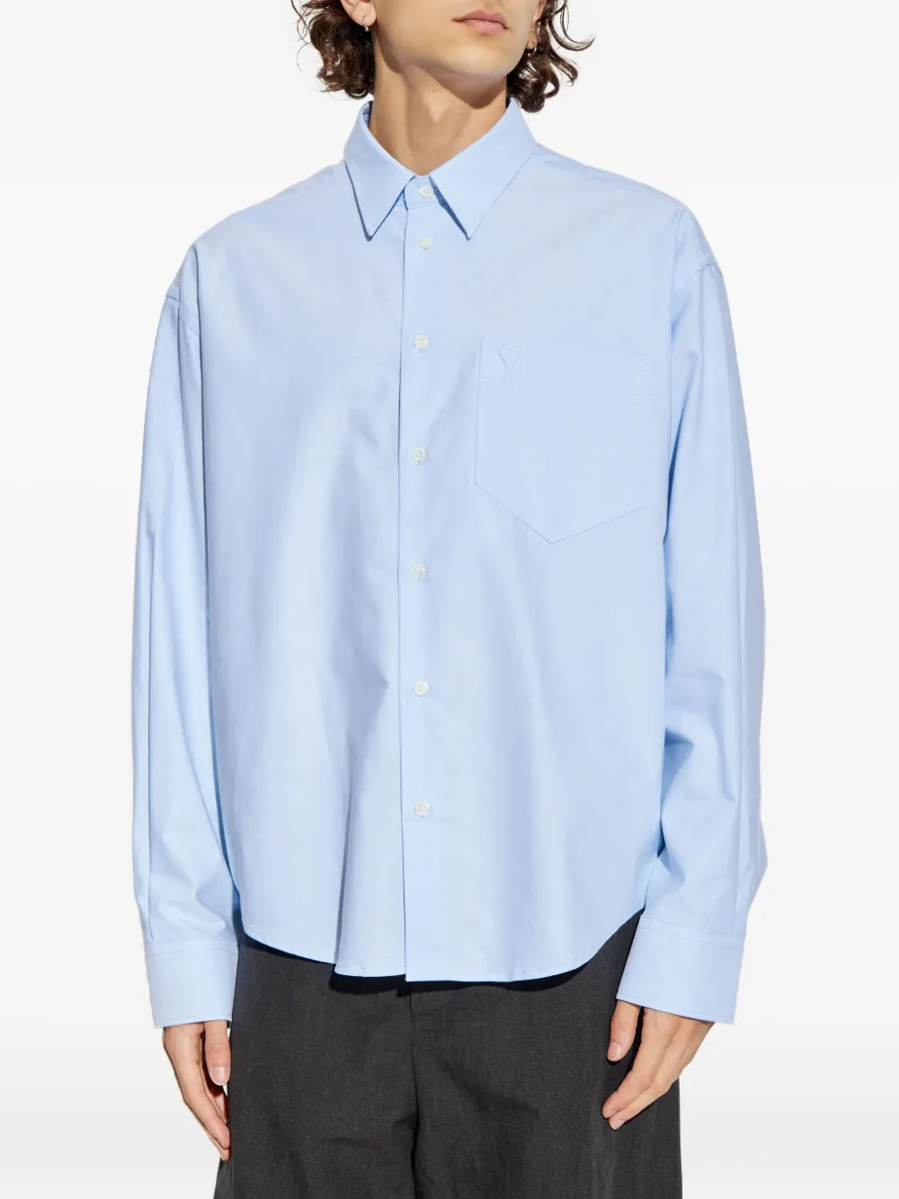 AMI Paris heart-embroidered long-sleeve shirt Blauw