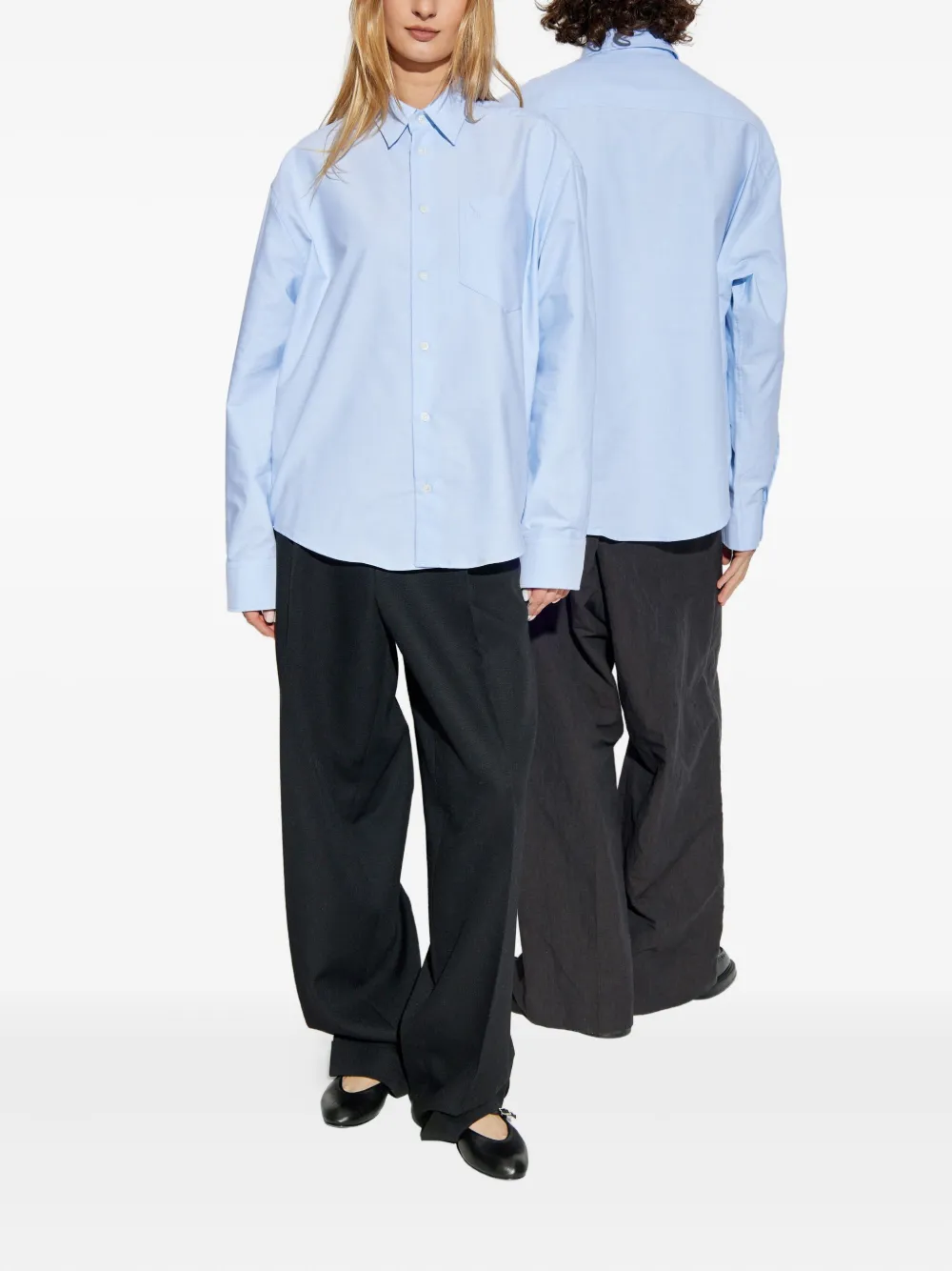 AMI Paris heart-embroidered long-sleeve shirt Blauw