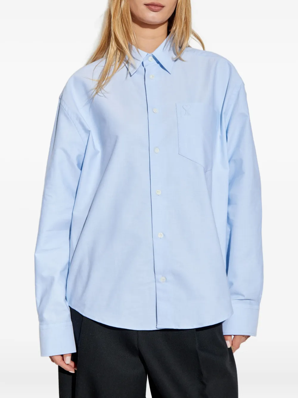 AMI Paris heart-embroidered long-sleeve shirt Blauw