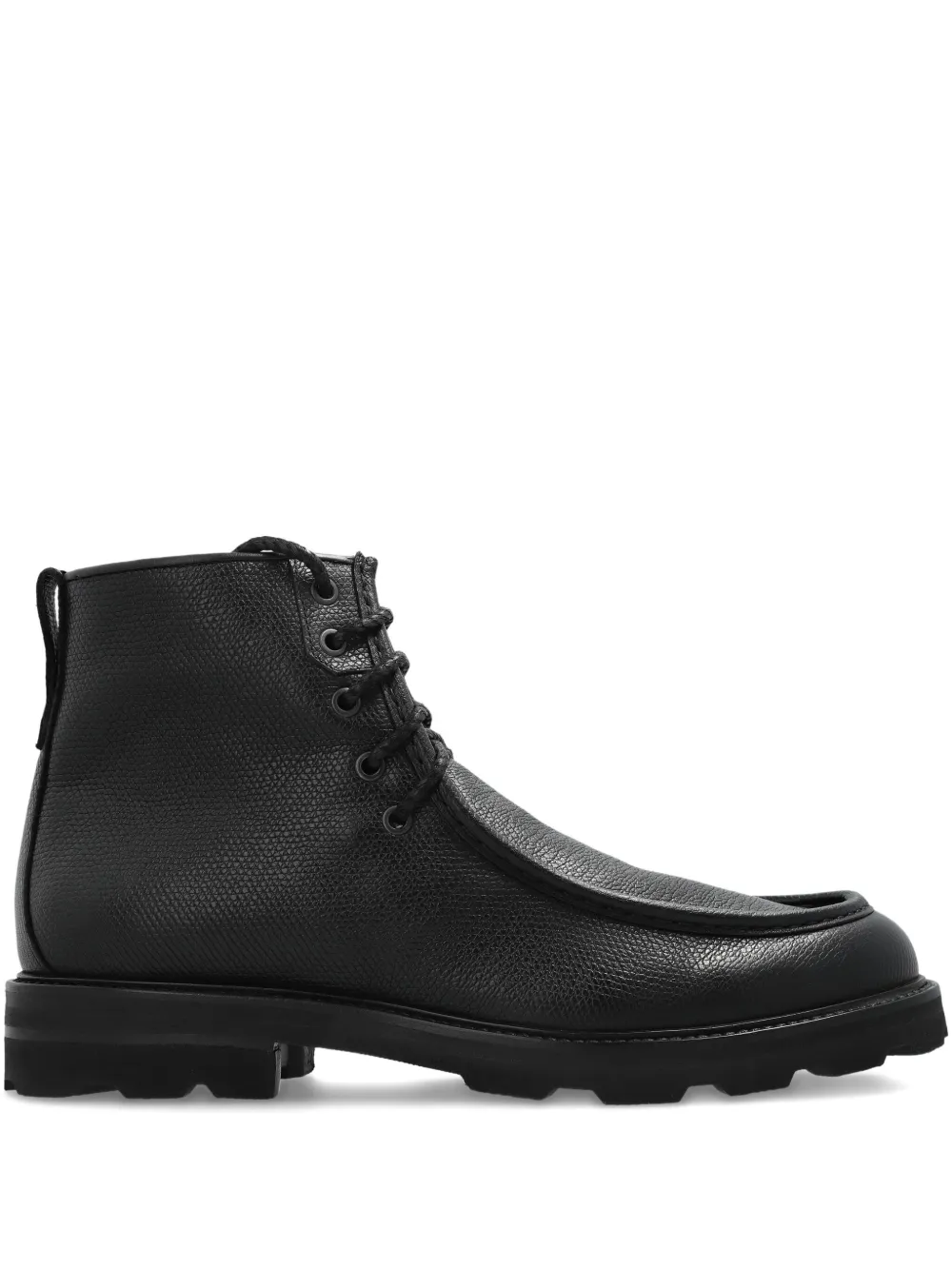 Brioni lace-up textured leather biker boots Black