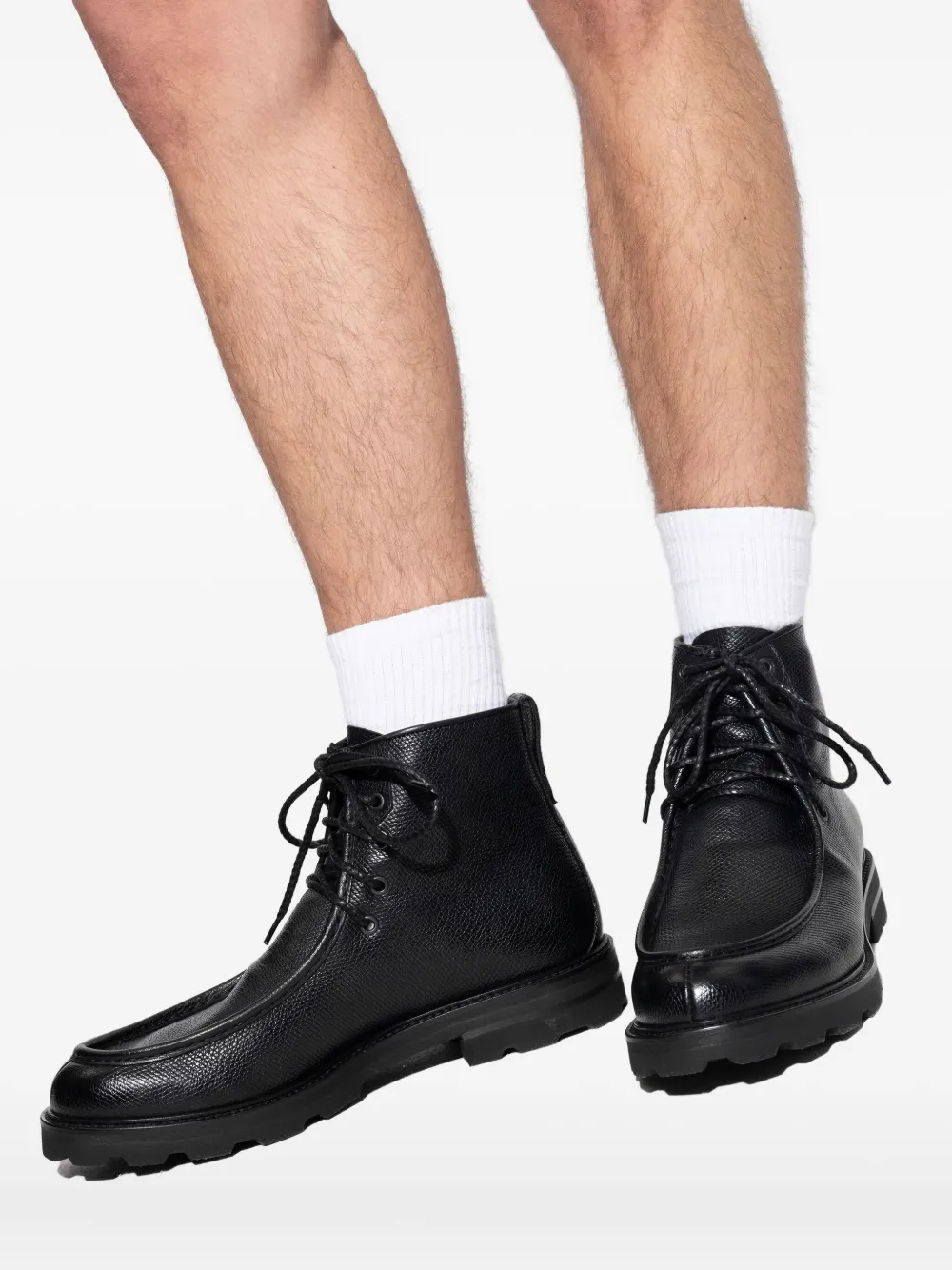 Brioni Leren biker boots met textuur en veters Zwart