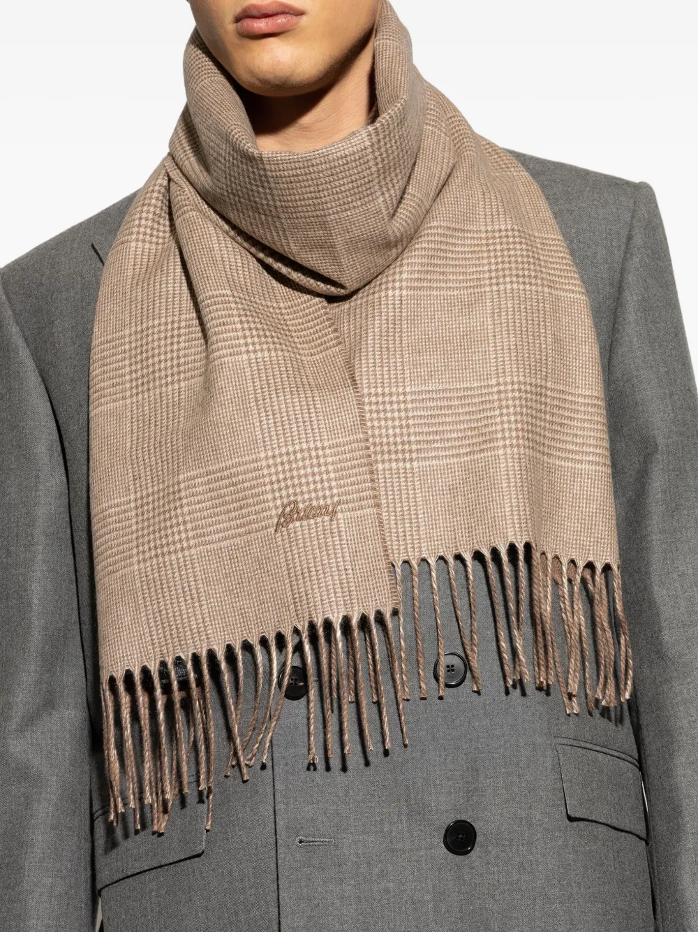 Brioni plaid fringe scarf Bruin