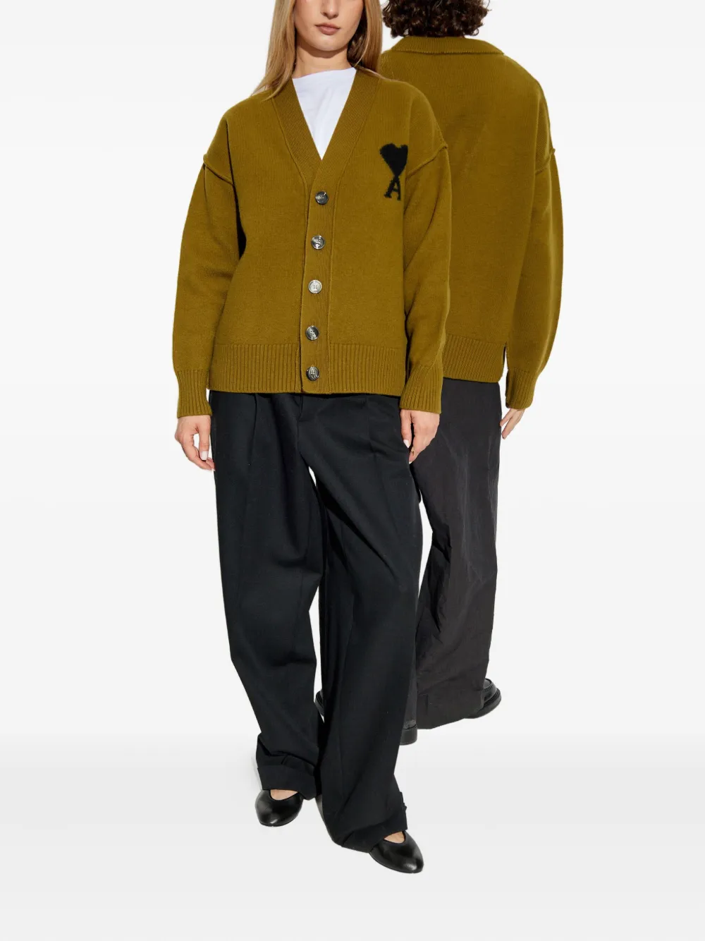 AMI Paris Ami de Coeur wool cardigan Geel