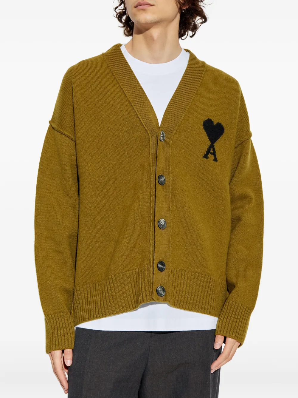 AMI Paris Ami de Coeur wool cardigan Geel