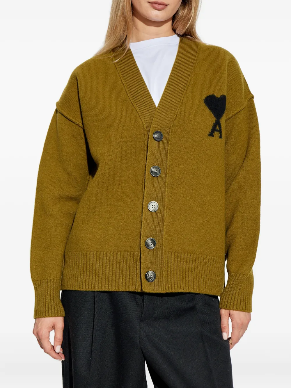 AMI Paris Ami de Coeur wool cardigan Geel