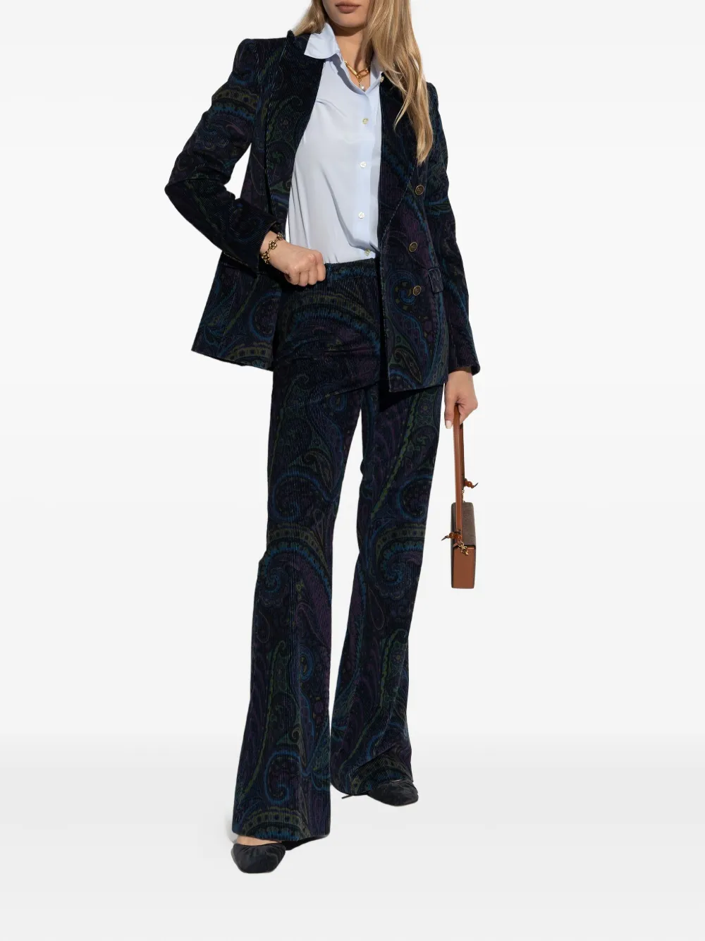 ETRO corduroy double-breasted blazer Blauw