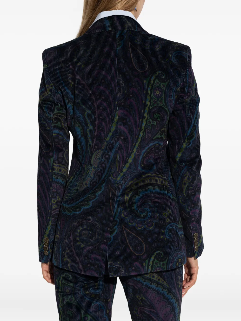 ETRO corduroy double-breasted blazer Blauw
