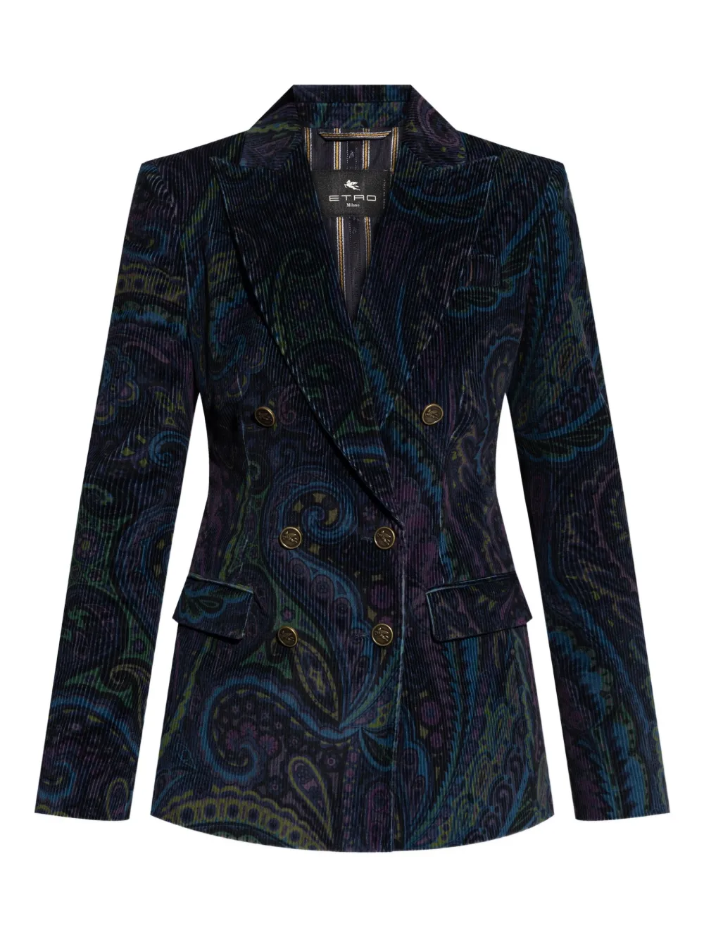 ETRO corduroy double-breasted blazer Blauw