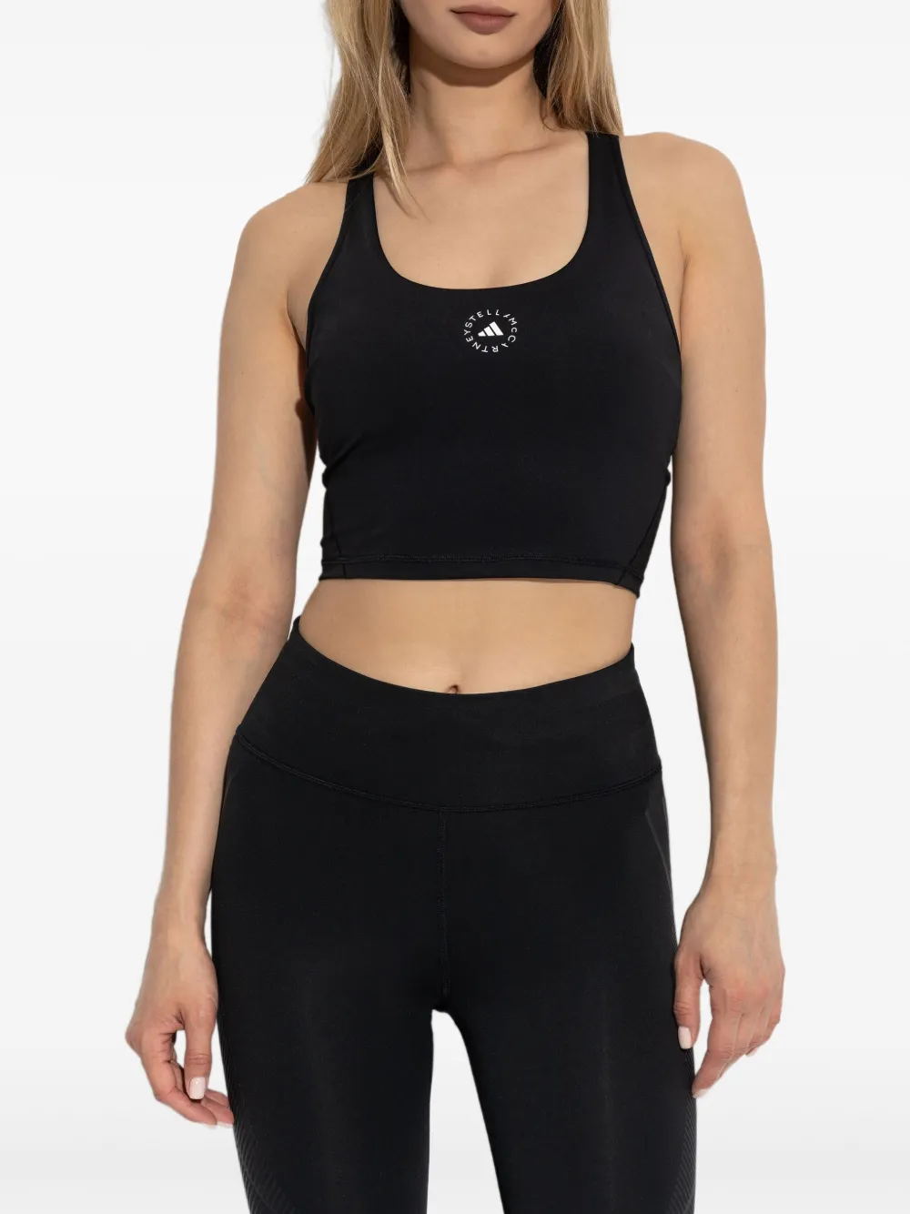 adidas by Stella McCartney racer-back logo-print top Zwart