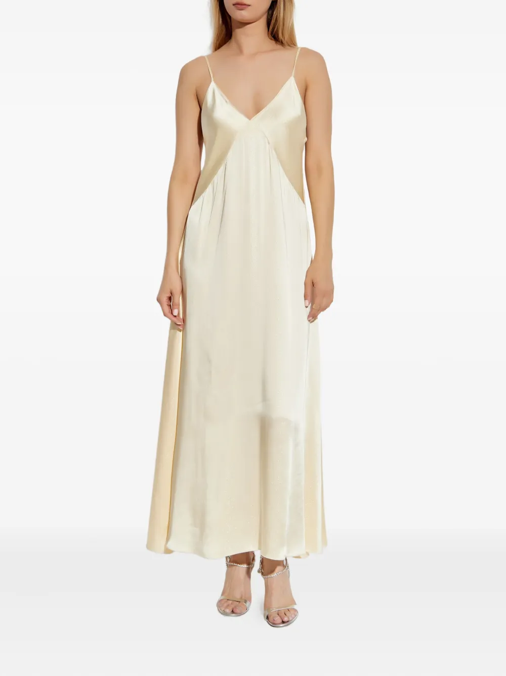 Forte V-neck slip maxi dress Beige