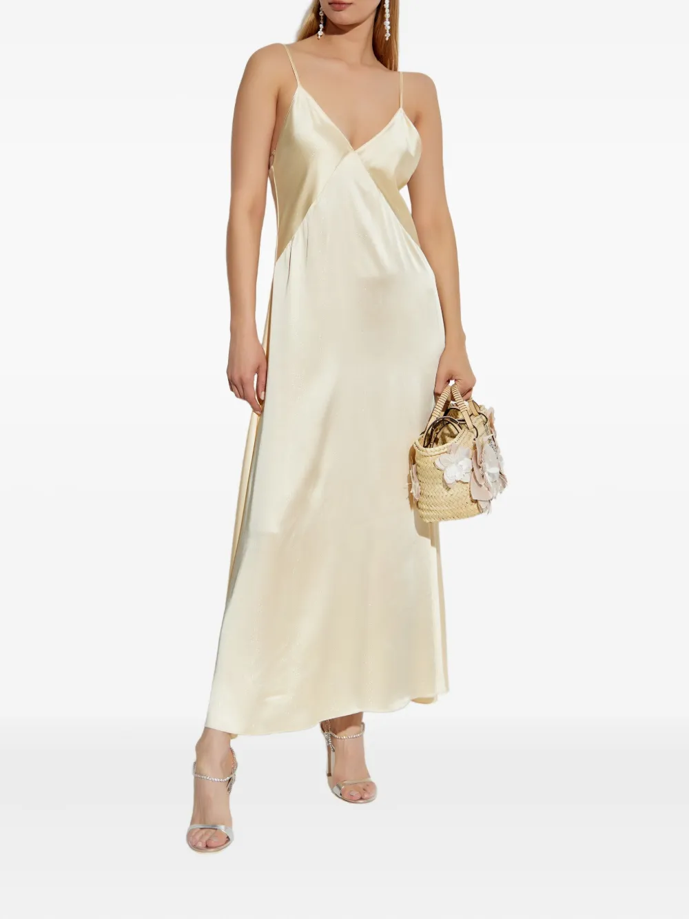 Forte V-neck slip maxi dress Beige