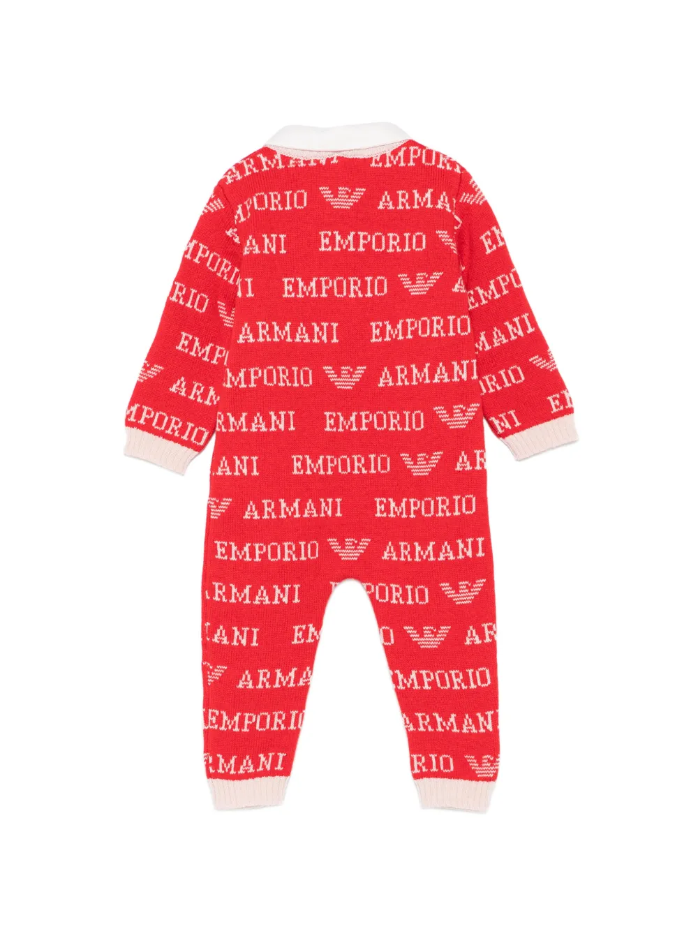 Emporio Armani Kids Romper met logo-intarsia en kraag Rood