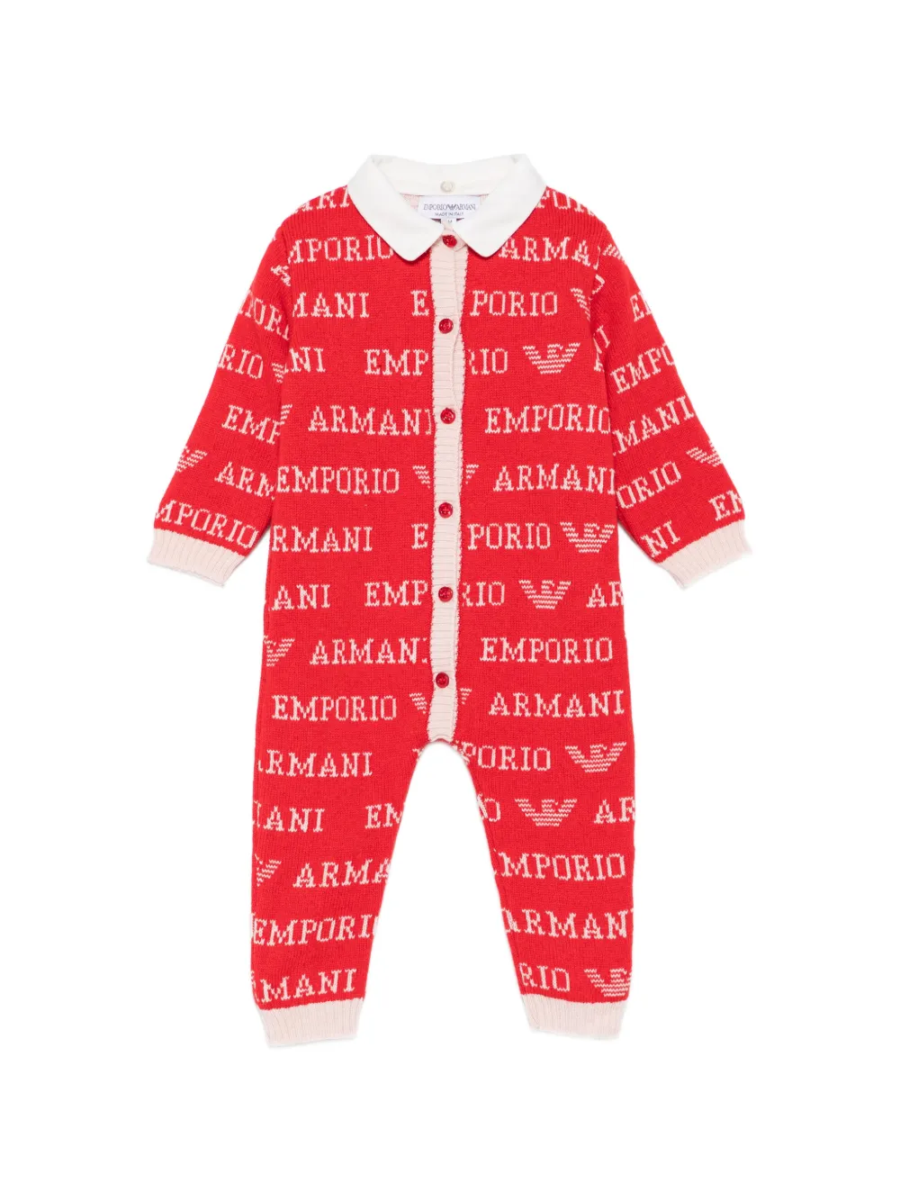 Emporio Armani Kids logo-intarsia collared romper - Rosso