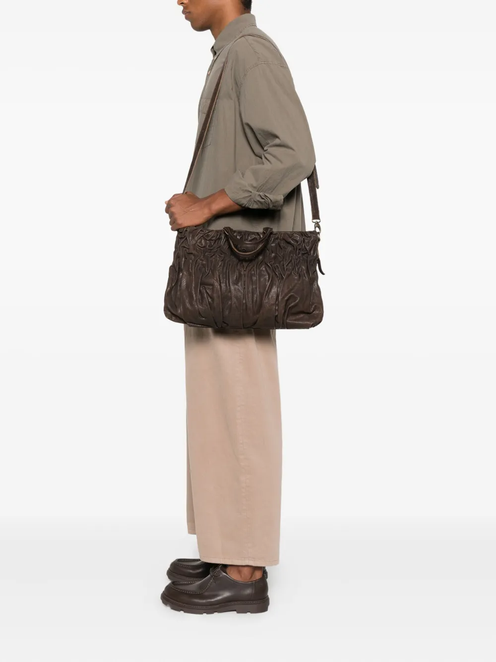 RITA MERLINI Geplooide leren shopper Bruin