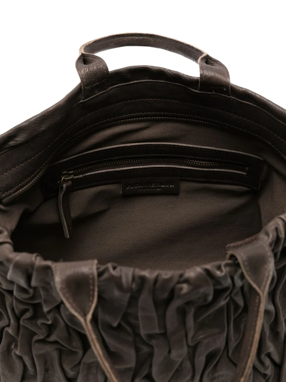 RITA MERLINI Geplooide leren shopper Bruin