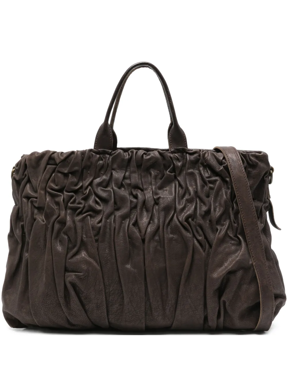 RITA MERLINI Geplooide leren shopper Bruin