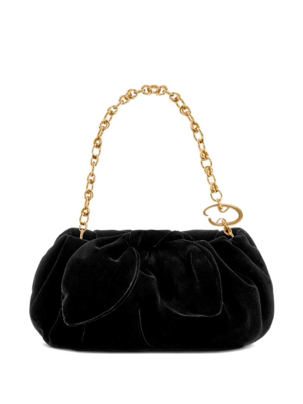 Oscar De La Renta Mini Velvet Bow Clutch Bag In Black