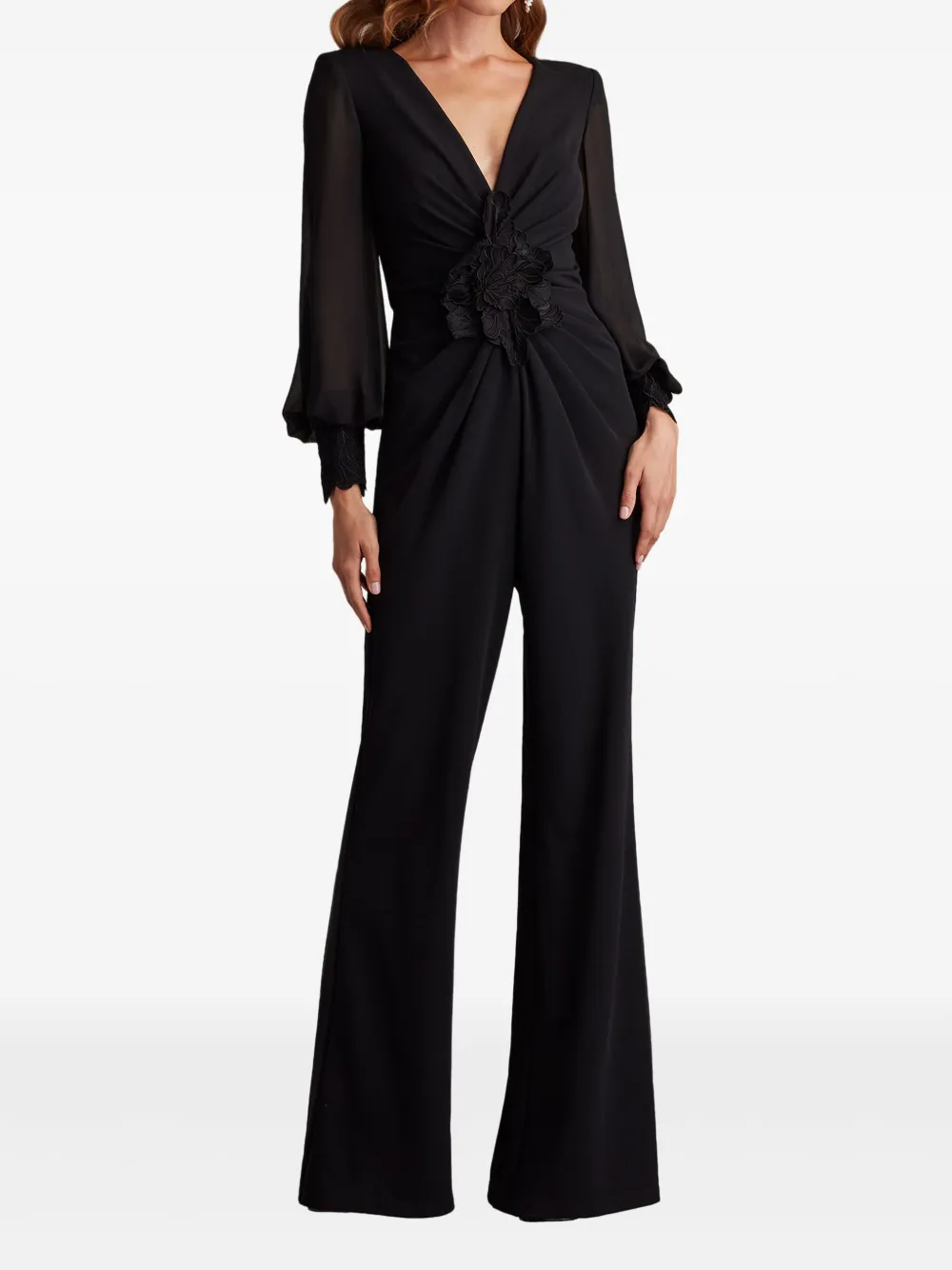 Tadashi Shoji Jumpsuit met bloemenprint en V-hals - Zwart