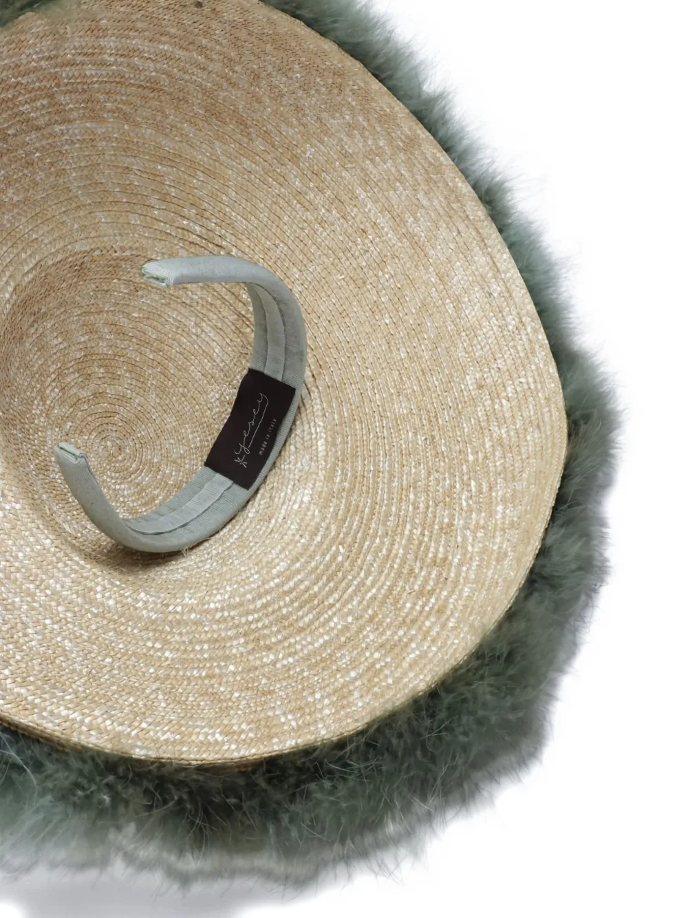 Yesey Strohoed met veren afwerking Beige